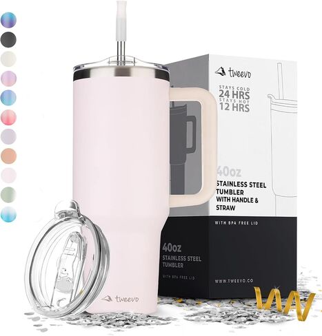 40 oz Tumbler With Handle and Straw Made of Stainless Steel - Double Wall Vacuum Insulated Tumbler With Lid - Sweat Proof Easy Grip, BPA-Free, Dishwasher Safe Tumbler (Misty Pink) in Saudi Arabia