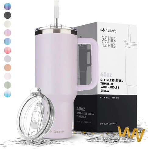 40 oz Tumbler With Handle and Straw Made of Stainless Steel - Double Wall Vacuum Insulated Tumbler With Lid - Sweat Proof Easy Grip, BPA-Free, Dishwasher Safe Tumbler (Misty Pink) in Saudi Arabia