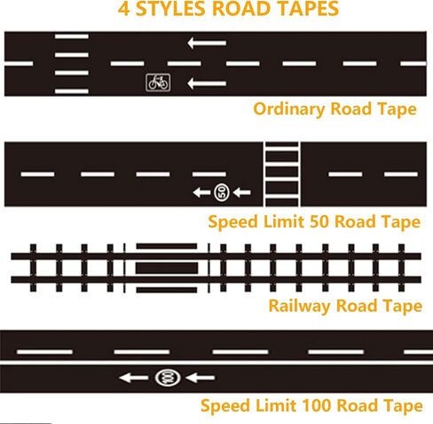 2 Pcs Road Tapes for Kids, Road Tapes for Toy Cars, DIY Traffic Tapes, Traffic Sign Stickers for Kids Party Favor, 2 inch Wide x 15 ft Black Tapes (work well on a smooth surface) in Saudi Arabia