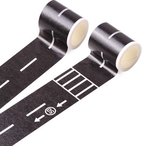 2 Pcs Road Tapes for Kids, Road Tapes for Toy Cars, DIY Traffic Tapes, Traffic Sign Stickers for Kids Party Favor, 2 inch Wide x 15 ft Black Tapes (work well on a smooth surface) in Saudi Arabia