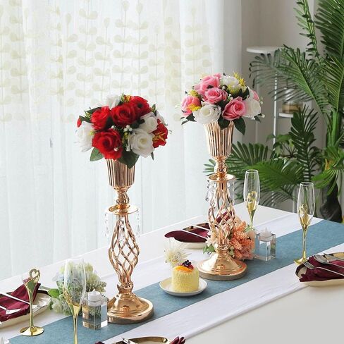 23.2in gold centerpieces for table wedding, 2Pcs wedding flower stand centerpieces for tables, Tall Metal Flower Vase Centerpieces for Party Events Birthday Home Decoration in Saudi Arabia