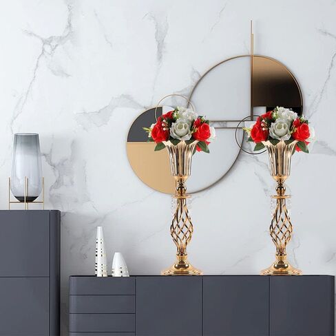 23.2in gold centerpieces for table wedding, 2Pcs wedding flower stand centerpieces for tables, Tall Metal Flower Vase Centerpieces for Party Events Birthday Home Decoration in Saudi Arabia