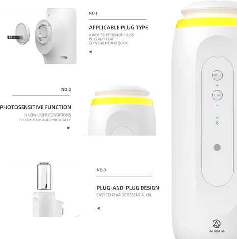 Plug in Wall Diffuser, Diffuser for Home, air fresheners for Home, waterless Diffuser, Bluetooth App Sensor Night, Scent diffusers for Home, Hotel Collection Diffuser by ALQMIA (White) in Saudi Arabia