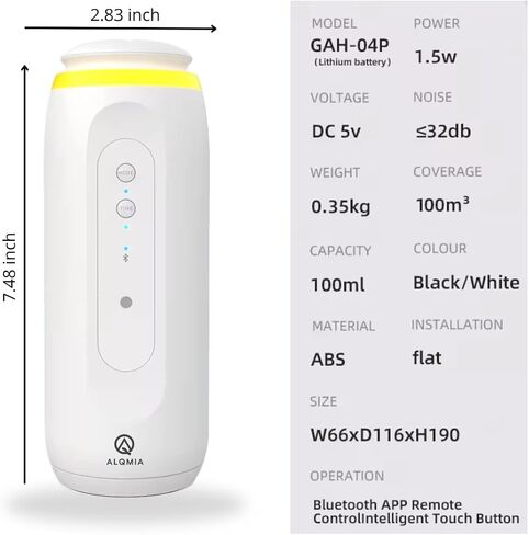 Plug in Wall Diffuser, Diffuser for Home, air fresheners for Home, waterless Diffuser, Bluetooth App Sensor Night, Scent diffusers for Home, Hotel Collection Diffuser by ALQMIA (White) in Saudi Arabia