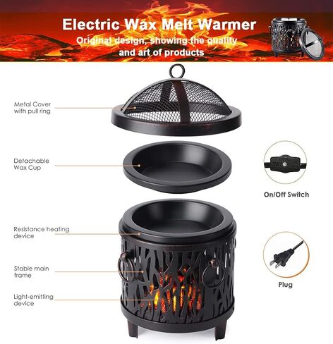ORJG Bonfire Elextric Wax Melting Heater,4-in-1 Metal Fireplace Wax Warmer,Vintage Country Style Fragrance Burner,Used for Fragrant Home Decoration,Gifts (Leaves) in Kuwait