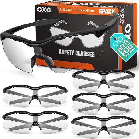 OXG 6 Pack Anti-Fog Safety Glasses, ANSI Z87+ Impact & Scratch Resistant Protective Eyewear for Work, Lab, Construction in Saudi Arabia