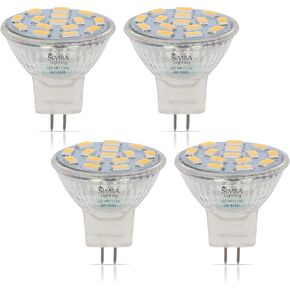 Simba Lighting LED MR11 Flood Light Bulbs (4 Pack) 12V 3W 20W Halogen Replacement 2-Pin 240lm for Landscape, Accent, Track Lights, and Christmas Tree Fiber Optics, GU4 Bi-Pin Base, 4000K Natural White