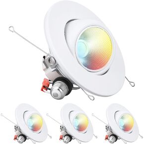 TORCHSTAR 6 Inch 5CCT LED Gimbal Retrofit Recessed Light Dimmable, 2700K/3000K/3500K/4000K/5000K, 12W CRI90 Directional Eyeball Can Light, Swivel Adjustable Spotlight Downlight ETL, Pack of 4