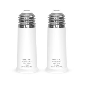 ORALUCE E26 Light Socket Extender, E26 to E26 Light Bulb Socket Adapter Standard Medium Base, 6.2 CM/2.55 Inch Extension,Bulb Adapter Socket Converter Max 200W, 0-250V, 2 Pack