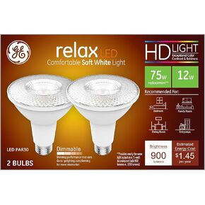GE Lighting Relax HD PAR30L Flood Light LED Light Bulb, 75-Watt Replacement, Dimmable, Medium Base, Soft White, 2-Pack