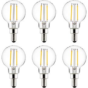 Sunlite 40959 LED G16.5 Filament Style Globe Light Bulb, 2.5 Watts (25W Equivalent), 250 lumens, Dimmable, Candelabra Base (E12), UL Listed, 3000K Warm White, 6 Count