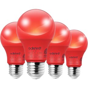 EDISHINE Orange Light Bulbs, A19 9W(60W Equivalent) Orange LED Bulbs, E26 Base LED Orange Colored Light Bulb for Christmas Decorations, Halloween, Front Porch, 4 Pack, ETL Listed