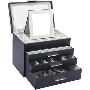 BOOVO Jewelry Boxes for Women,6 Layer White and Black Large Jewelry Box for Necklace, Bracelet, Earrings, Rings Storage, Jewelry holder Organizer for Girls Christmas Gift (Black)