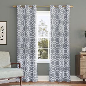 Sun Zero Eldon Trellis Print Blackout Grommet Curtain Panel, 40" x 84, Gray