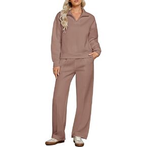 GRAPENT Sweatsuits النسائية مجموعات 2 قطعة وتتسابق الصوف نصف البريدي البلوز واسعة الساق Sweatpants صالة مجموعات رياضية in Kuwait