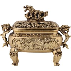 Antique Bronze Copper Chinese Dragon Incense Holder Handmade Censer for Buddhist Home Office Decoration