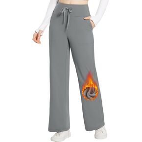 BALEAF Womens Fleece Lined Pants Winter Wide Leg Sweatpants with Pockets Yoga Lounge Pants Drawstring