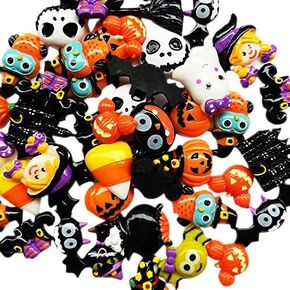 Chenkou Craft Ramdom 50pcs Mix Lots Resin Flatback Flat Back Halloween Craft Embellishment Wizard Pumpkin Lantern Ghost Spider Skull Castle +Clear Box