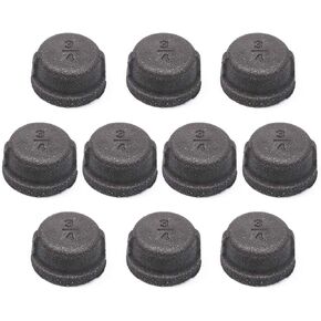 Black Malleable Iron Cast Pipe Fitting Cap, 10 Pack Black Pipe Caps for Steampunk Vintage Shelf Bracket DIY Plumbing Pipe Decor Furniture (3/4)