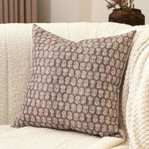 Amor Virisso Floral Pillow Covers 18x18 Couch Pillows for Living Room Farmhouse Neutral Pillow Covers Decorative Throw Pillow Covers Accent Sofa Pillows 1PC, Cognac Brown