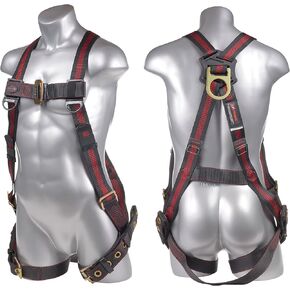 UFH10201G Kapture Elite Fall Protection 5-Point Full Body Safety Harness with Dorsal D-Ring and Tongue Buckle Legs, M-L, Red/Black