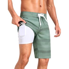ninovino Mens Swim Trunks 2 in 1 Compression Liner Quick Dry Stripe Board Shorts