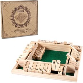 AMEROUS 12 Inches Shut The Box Family Game ( 1-4 Players ), 4 Sided Large Wooden Number Dice Board Game with 12 Dices and Shut The Box Rules for Kids, Adults