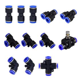 6mm Quick Fitting Set, Push to Connect Pipe Tube Fittings 1/4" Pneumatic Air line Connector 12Pcs(3 Straight, 2 Elbow, 3 Tee, 2 Splitter, 1 Hand Valve, 1 Cross)