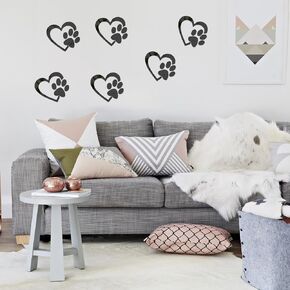 6Pcs Wall Mirror Tiles, Dog Paw Love Shape Mirrors for Wall, Self Adhesive Wall Mirror Stickers, Acrylic Mirror Cute Room Wall Decor Y2k Aesthetic Living Room Bedroom Decor(Black)