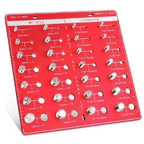 Thread Checker, 28 Nut and Bolt Thread Checker, Bolt Size and Thread Gauge, Thread Checker Standard and Metric, Vktoma Aluminum Bolt and Nut Identifier Gauge (Rectangular)