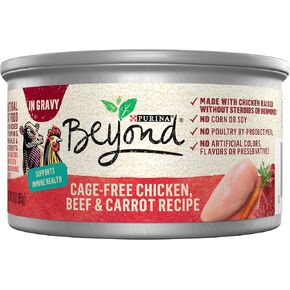 PURINA Beyond Chicken, Beef and Carrot and Turkey, Sweet Potato and Spinach in Wet Cat Food Gravy 12 Ct Variety Pack - (12) 3 oz. Cans
