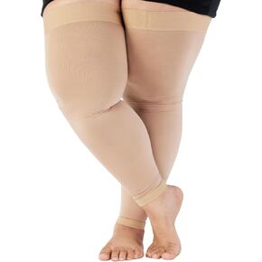 ABSOLUTE SUPPORT 5XL Compression Stockings for Women and Men 20-30mmHg - Plus Size Extra Large Footless Compression Thigh High Sleeve for Post Surgery Recovery, Embolism, Lymphedema - Beige, 5X-Large
