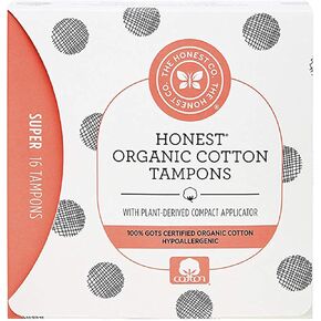 سدادات قطنية عضوية من شركة Honest Company مزودة بأداة تطبيق مضغوطة نباتية | سوبر | لا يسبب الحساسية وجيد التهوية | قطن عضوي معتمد من GOTS | منتجات النظافة النسائية | 16 عدد in Kuwait