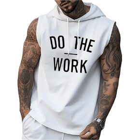 OYOANGLE Men's Letter Print Sleeveless Drawstring Hooded Tank Top Gym Workout Hoodie Tops