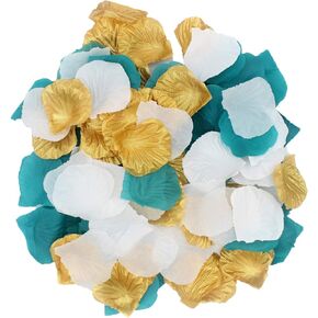 900PCS Teal Gold White Silk Rose Petals Turquoise Aqua Artificial Flower Petals for Wedding Party Table Confetti Aisle Runner Flower Girl Bridal Shower Hotel Home Vase Decoration