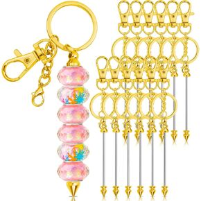 12 Pcs Beadable Keychain Bar, Silver Bead Keychain Beaded Keychain for Pendant DIY, Alloy Blank Keychain Accessories Bulk for Keychain Making Supplies Jewelry Making Gift