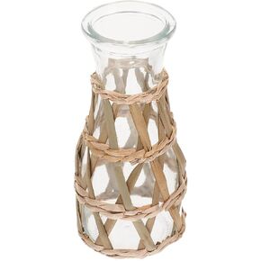 Beavorty Rattan Glass Vase Rustic Woven Vase Clear Glass Flower Vase with Woven Cover Farmhouse Bud Vase Floral Container for Home Shop Table Decor Size S