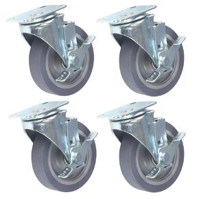 HFS(R) 5-Inch Swivel Caster Wheels Set of 4 with 1120 lbs Loads Capacity, Heavy Duty Plate Casters, Polyurethane Castor Wheels, with Brake for Furniture, Cart, Dolly and Workbenches