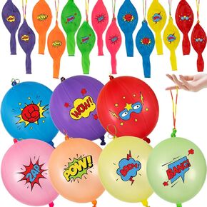 30Pack Hero Punch Balloons for Kids, Party Game Favor Supplies Decorations, Assorted Color Comic Hero Design Punch Balloons for School Classroom Game, Kids Hand Out