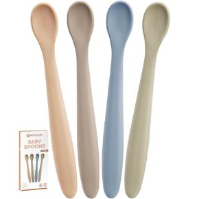 Soft Silicone Baby Spoons Dishwasher-Safe Silicone Bendable Baby Feeding Spoon Infant First Stage Silicone Training Spoon, Assorted Colors (4 Pack)