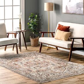 nuLOOM Harriet Vintage Medallion Fringe Area Rug - 5x8 Area Rug Traditional Light Brown/Ivory Rugs for Living Room Bedroom Dining Room Kitchen