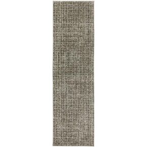 2' X 8' Grey Tan and Beige Geometric Power Loom Stain Resistant Runner Rug
