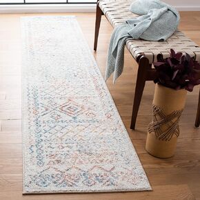SAFAVIEH Tulum Collection Runner Rug - 2' x 13', Ivory & Turquoise, Moroccan Boho Distressed Design, Non-Shedding & Easy Care, Ideal for High Traffic Areas in Living Room, Bedroom (TUL268M)