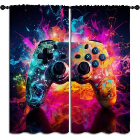 LHROOMJK Gamepad Blackout Curtains for Boys Girl Bedroom Decor,Game Gamer Colorful Tie Dye Controller Thermal Insulated Rod Pocket Drapes Darkening Window Curtain for Living Room Home 84x72 inch
