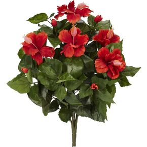 Nearly Natural 20" Hibiscus (Set of 4) Artificial Plant, Red