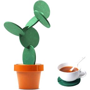 Coasters Cactus Set of 6 DIY Funny Coasters for Drinks with Flowerpot Holder,Novelty Coasters Cactus Gifts for Bar Home Decor (Green with Point) Coffee Table