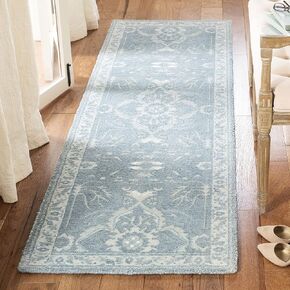 SAFAVIEH Restoration Vintage Collection Runner Rug - 2'3" x 8', Blue, Handmade Distressed Wool & Viscose, Ideal for High Traffic Areas in Living Room, Bedroom (RVT403M)