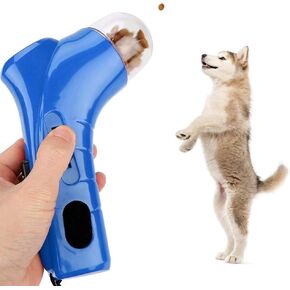 Pet Treat er Shooter Funny Dog Food Catapult Puppy Snack Dispenser Handheld Dog Food Feeder Pet Training Interactive Toys(Blue)