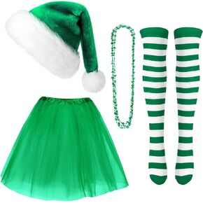 Geyoga 4 Pack Kid Christmas Costume Set Christmas Santa Hat Tutu Skirt Striped Tights for Christmas Holiday Dress Party in Kuwait