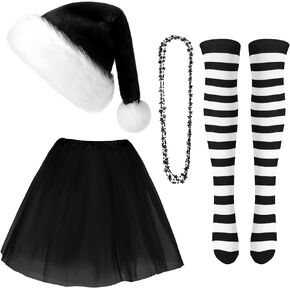Geyoga 4 Pack Kid Christmas Costume Set Christmas Santa Hat Tutu Skirt Striped Tights for Christmas Holiday Dress Party